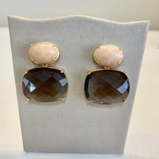 Brinco Jade Nude com Quartzo Fumê Banhado a Ouro18k