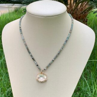 Colar Água Marinha com Cristal Banhado a Ouro18k