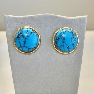 Brinco Redondo Howlita Turquesa Banhado a Ouro18k