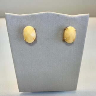 Brinco Oval Ágata Amarela Banhado a Ouro18k.