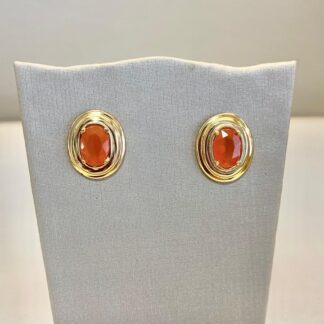 Brinco Oval Cornalina Banhado a Ouro18k