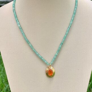 Colar Jade Verde com Cornalina Banhado a Ouro18k