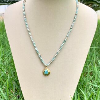 Colar Amazonita com Gota Amazonita Banhado a Ouro18k