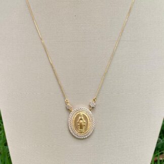 Colar com Medalha de Nossa Senhora das Graças Banhado a Ouro18k