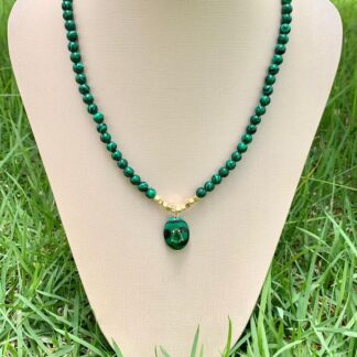 Colar Malaquita 45cm Banhado a Ouro18k