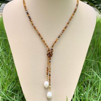 Colar Mix de Zircônias com Pingente de Pérolas Banhado a Ouro 18k
