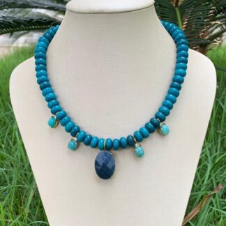 Colar Jade com Amazonita Banhado a Ouro18k