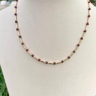 Colar Canutilho com Granada Banhado a Ouro18k