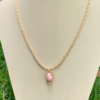 Colar Canutilho com Pingente Rodocrosita Banhado a Ouro18k