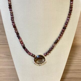 Colar Turmalina com Quartzo Fumê Banhado a Ouro18k.
