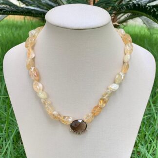 Colar Citrino com Quartzo Fumê Banhado a Ouro18k