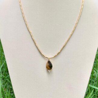 Colar Canutilho com Pingente Olho de Tigre Banhado a Ouro18k