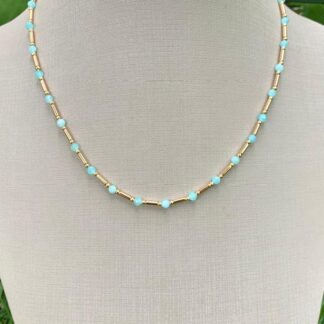 Colar Canutilho com Pedra Amazonita Banhado a Ouro18k