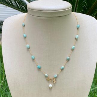 Colar Amazonita com Pingentes Banhado a Ouro18k