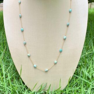 Colar Amazonita 60cm Banhado a Ouro18k