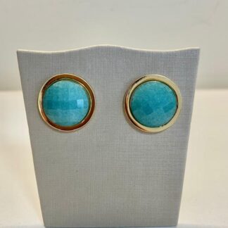 Brinco Redondo Jade Amazonita Banhado a Ouro18k