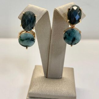Brinco Labradorita com Esmeralda Banhado a Ouro18k