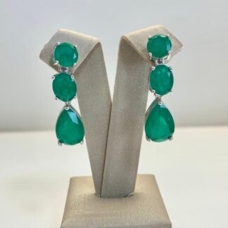 Brinco 3 Gotas Esmeralda em Ródio Branco