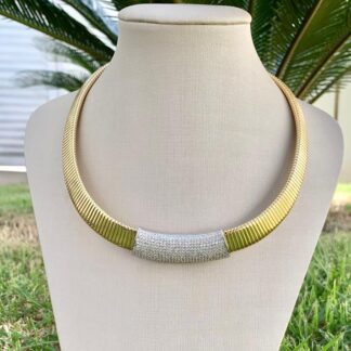 Colar Texturizado com Cravação Banhado a Ouro18k