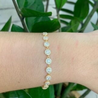 Pulseira Elos Pontos com Luz 17cm Banhada a Ouro18k