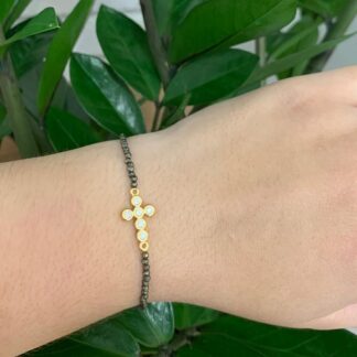 Pulseira Pirita com Cruz Banhado a Ouro18k