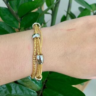 Pulseira Entremeios Liso com Elos em Ródio Branco Banhada a Ouro18k