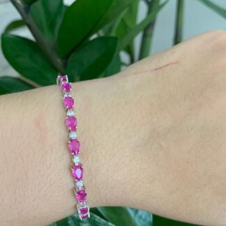 Pulseira Riviera Gotas de Safira Pink 6mm em Ródio Branco