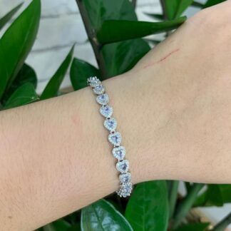 Pulseira Riviera Corações de Tanzanita 4mm em Ródio Branco