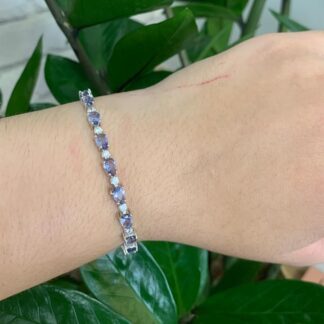 Pulseira Riviera Gotas de Tanzanita 6mm em Ródio Branco