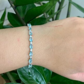 Pulseira Riviera Gotas de Água Marinha 6mm em Ródio Branco