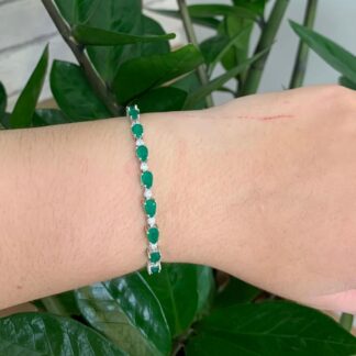 Pulseira Riviera Gotas de Esmeralda 6mm em Ródio Branco