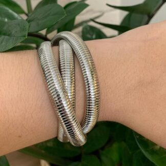 Trio de Pulseiras Entrelaçadas em Malha de Ródio Branco