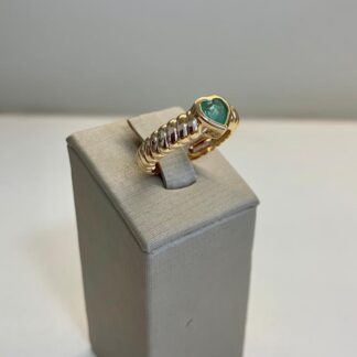 Anel Solitário Coração Esmerada Colombiana Banhado a Ouro18k