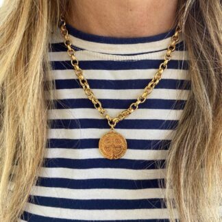 Colar Elos com Medalha de São Bento Banhado a Ouro18k