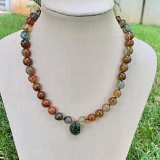 Colar Ágata Com Pingente Jasper Verde Banhado a Ouro 18K