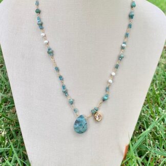 Colar Jasper com Apatita Banhado a Ouro 18K