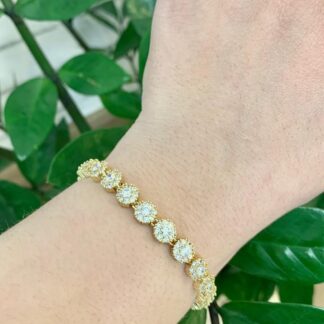 Pulseira Flores com Zircônias Brancas Banhado a Ouro18k