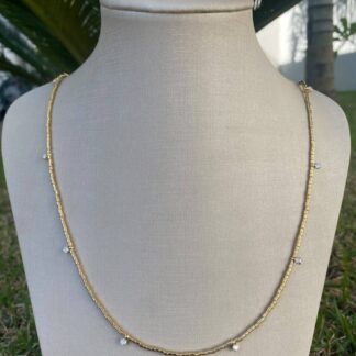 Colar Longo com Mini Canutilho e Ponto de Luz Banhado a Ouro 18k