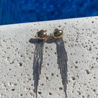 Brinco Oval Duo Com Franja Banhado a Ouro 18K
