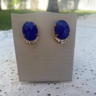 Brinco Jade Azul Banhado a Ouro 18K
