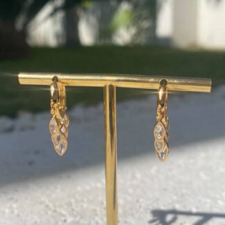 Brinco Argola com Pingentes Folhas com Cristais Banhado a Ouro18k