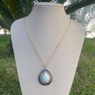 Colar com Gota de Água Marinha e Lápis Lazuli Banhado a Ouro 18K