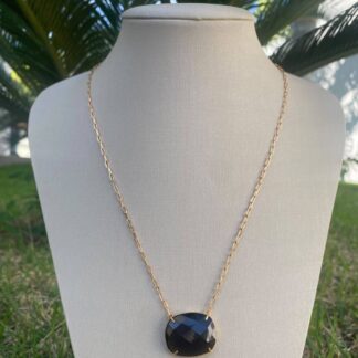 Colar com Pingente de Quartzo Fumê Banhado a Ouro 18K