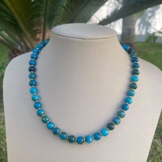 Colar de Pedra Natural de Apatita Banhado a Ouro 18K