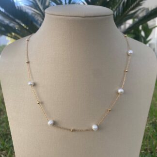 Colar Pérola Natural Banhado a Ouro 18K