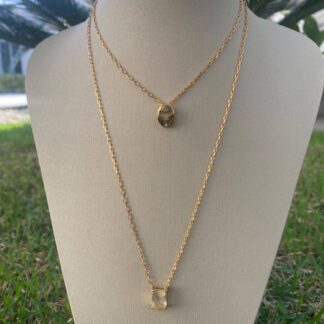 Escapulário com fecho de Pedra Natural Rutilo Banhado a Ouro 18K