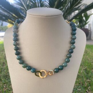 Colar de Pedra Natural Ágata Verde Banhado a Ouro 18K