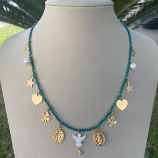 Colar de Pedra Natural Howlita Turquesa Banhado a Ouro 18K