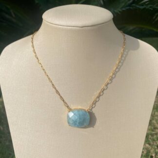 Colar de Pedra Natural Água Marinha Banhado a Ouro 18K