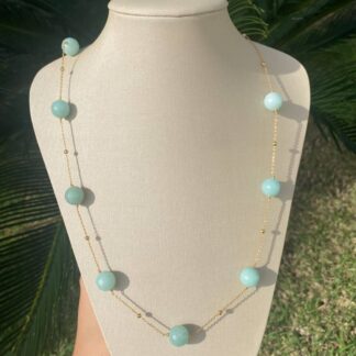Colar de Pedra Natural Amazonita Banhado a Ouro 18K